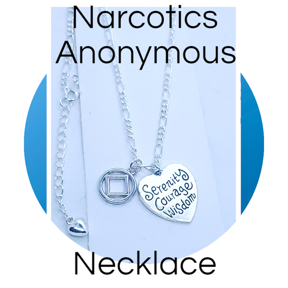 Narcotics Anonymous serenity courage wisdom heart necklace! Free NA goodie bag.